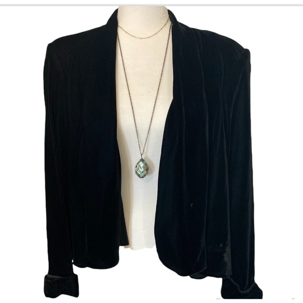 Vintage Black Velvet Cape 80s Open Front Sling Coat